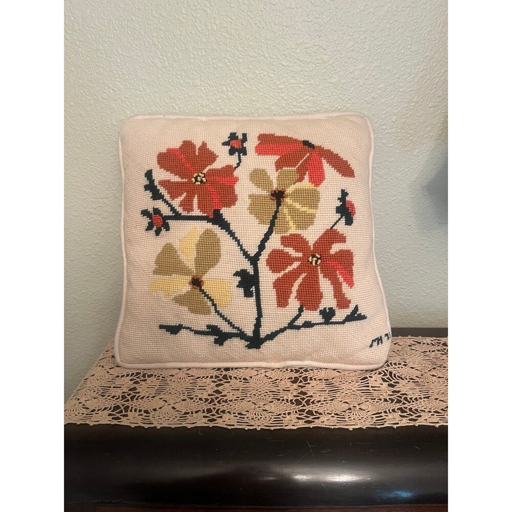 1971 Cross Stitch Autumn Throw Pillow